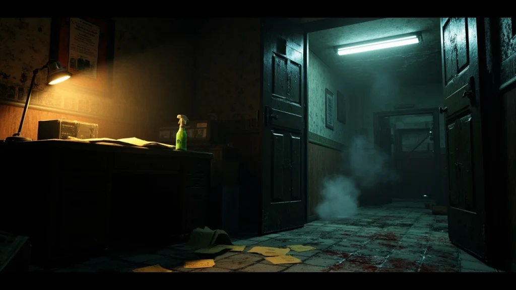 Resident Evil 2 walkthrough hero image showing a survivor in a dark police station corridor